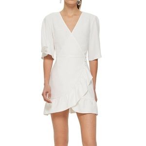 Topshop white wrap ruffle dress